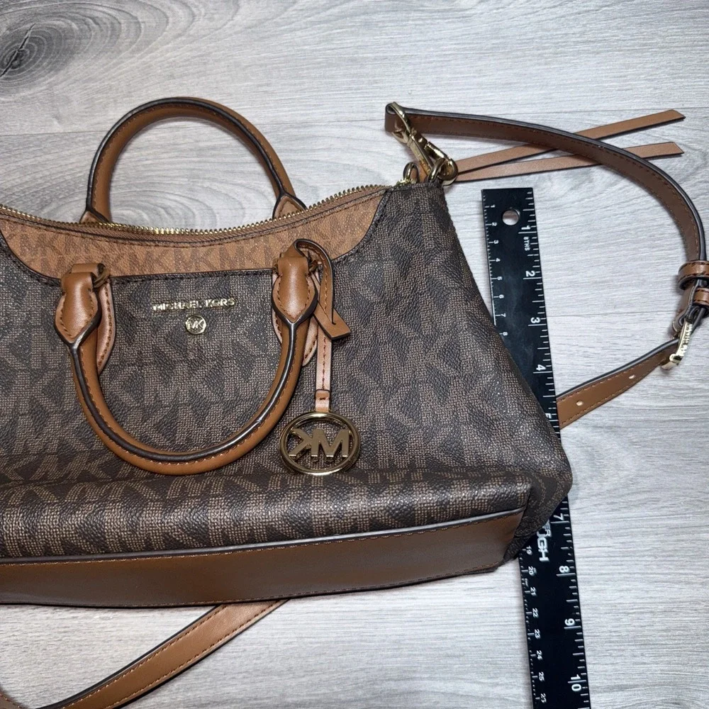 Michael Kors Signature Logo Satchel & Crossbody Purse Bags 2PC Set Brown
